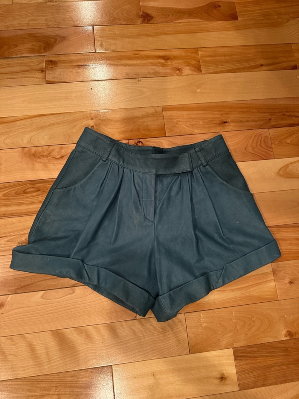 Diane Von Furstenberg Teal High-Waist Pleated Shorts